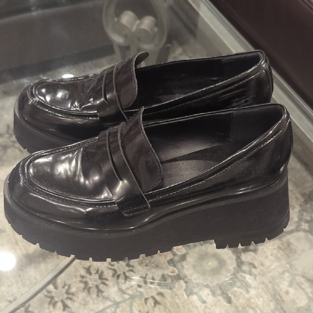 BP Shiny Black Platform Loafers